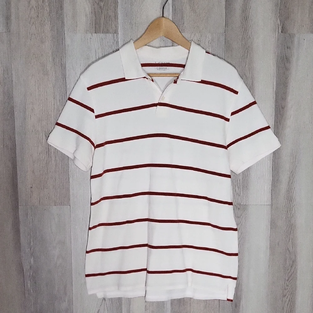 J Crew Mens Large Polo Striped Collar Short Sleeve Cotton Preppy‎ Classic